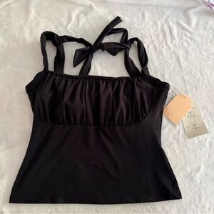New Logilates By Casey Ho Black Bow Back Cropped  Tank Top XL NWT